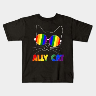 LGBT Ally Cat  Gay  LGBTQ Flag Gay Pride Kids T-Shirt